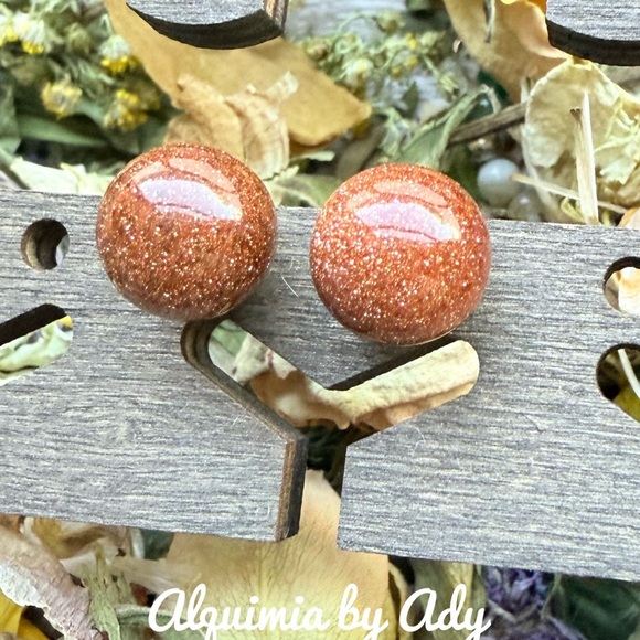 Sunstone ball stud earrings - Picture 1 of 1